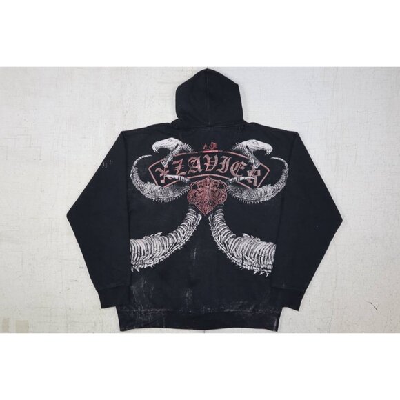 Y2K Xzavier Lizard Skeleton Zip Hoodie Black XL Emo Grunge Style “Live Free” - Picture 2 of 14